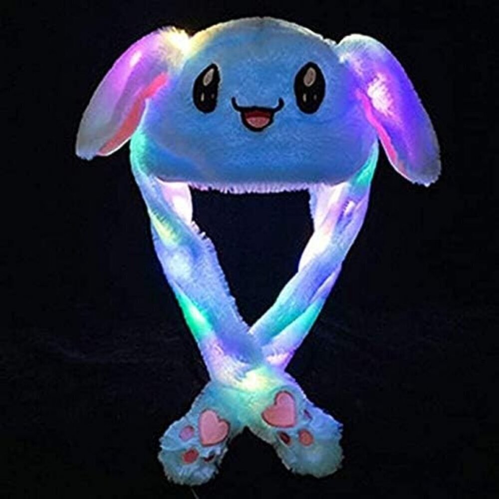 Kids Blue Bunny Funny Plush Ears Moving Jumping Rabbit Hats for Christmas